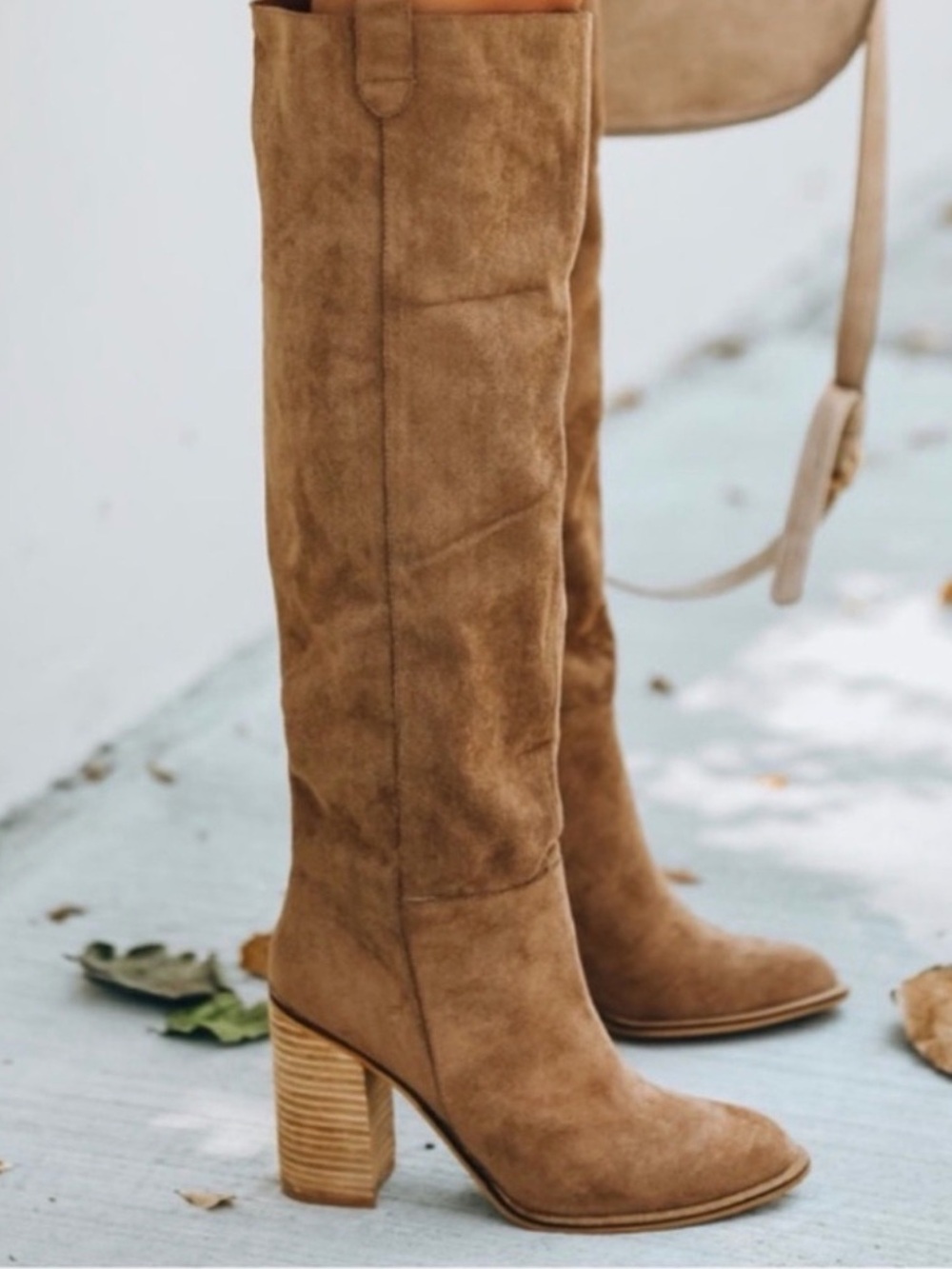 Oasis Society Women's Tall Suede Block Heel Boots - Tan
